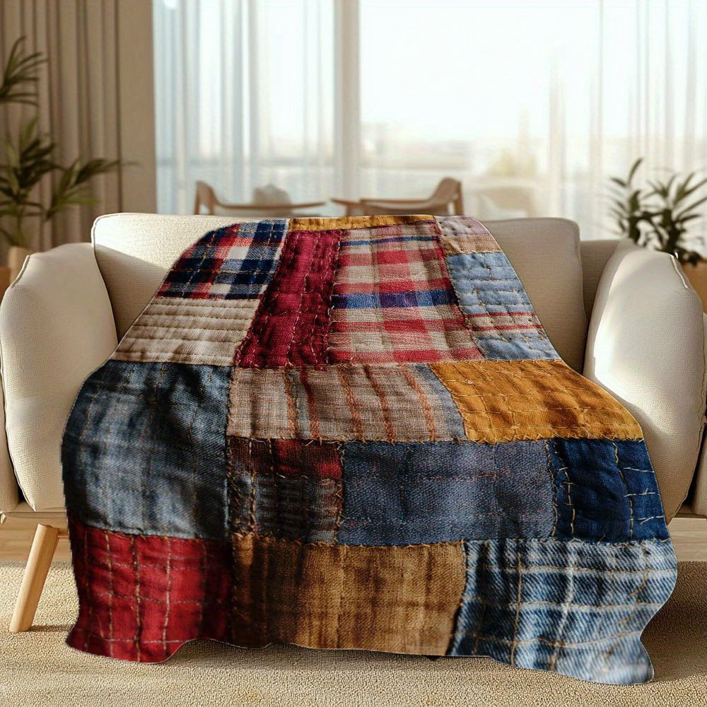 Lightweight Checkered Printed Flannel Blanket - Soft And Comfortable, Suitable for Travel, Sofas, And Offices