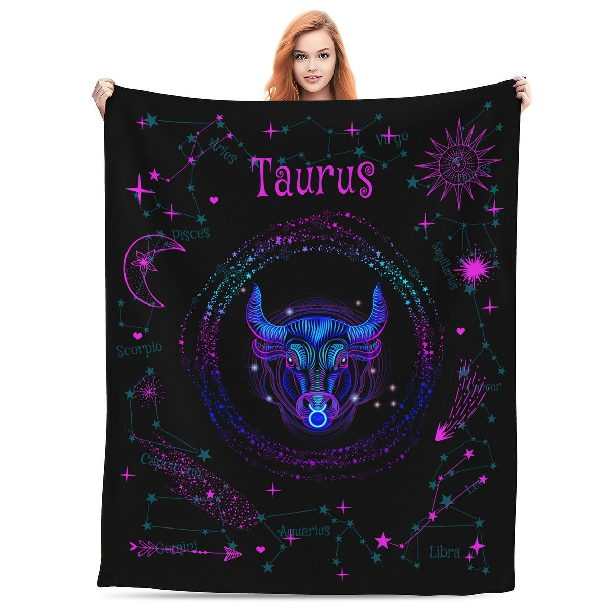 1pc a Leo-Themed Zodiac Constellation Blanket Featuring Stars And Astrological Symbols, Measuring 60 Inches by 80 Inches. This Soft Flannel Throw Is Suitable for All Seasons And Can Be Used for Camping Or As Home Decor. It Makes a Great Birthday Or
