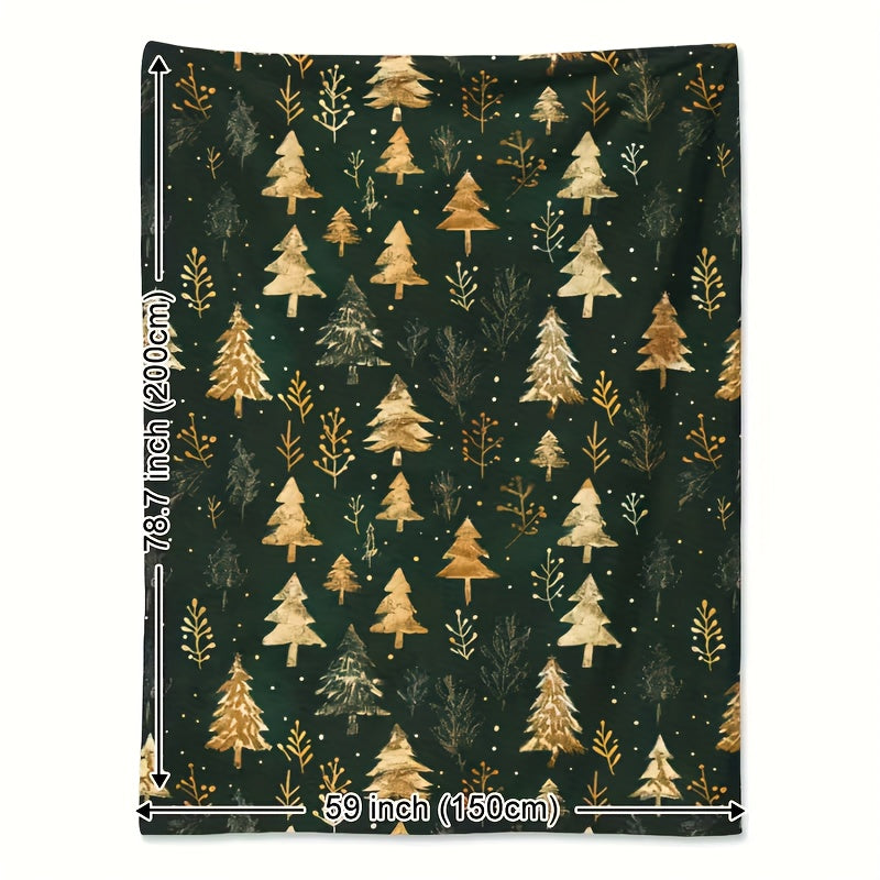 1pc of Christmas-themed Item, Vintage Golden Texture, Cedar, Snowflake, Christmas Tree, Christmas, Printed Blanket, Soft and Warm, Suitable as a Holiday Gift for Classmates, Friends, Family, and Loved Ones, Suitable for Naps, Camping, Travel