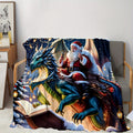 2D Flat Printing, 1pc Flannel Santa Claus Riding Dragon Printed Blanket, Fantasy Dragon And Santa Claus Design - Soft, Warm, And Comfortable, Lightweight And Durable, Multiple Sizes Available, Ideal for Christmas, Living Room Decor, Holiday Parties