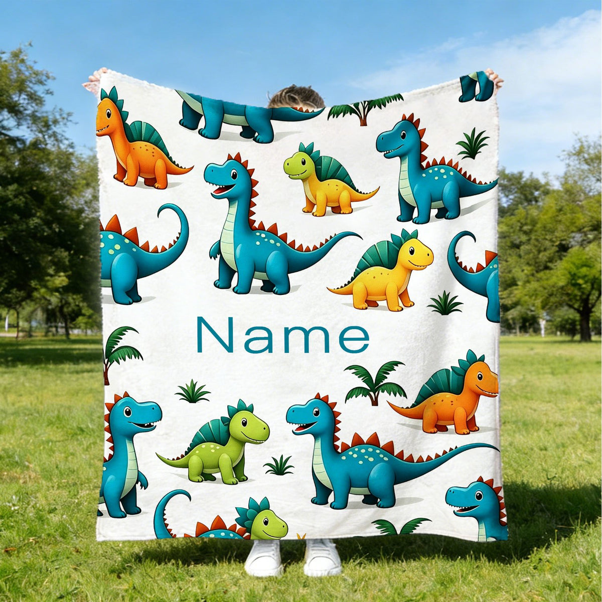Cartoon Dinosaur Flannel Blanket, Plush Blanket, Personalized Custom Name Blanket, Comfortable Personalized Blanket, All-Season Gift Blanket, Suitable for Home and Travel, for Outdoor Enthusiasts, Holiday Gift for Family and Friends