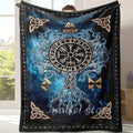 Cozy Viking Norse Flannel Throw Blanket - Celtic Knot & Rune Symbols with Odin's Rune Staff & Valknut - All-Season Soft for Couch,, Travel - Viking-Inspired Gift for & ( Mythology Design)