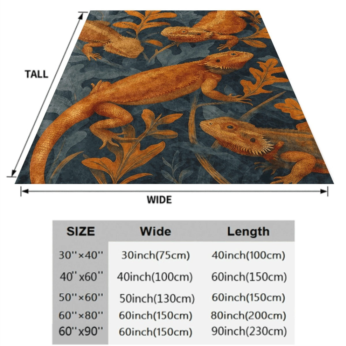 1pc Flannel Blanket with Warm Orange Bearded Dragons And Leafy Patterns Dark Blue Background Soft Cozy Fabric for Home Decor Couch Sofa All-Season Comfortable Throw