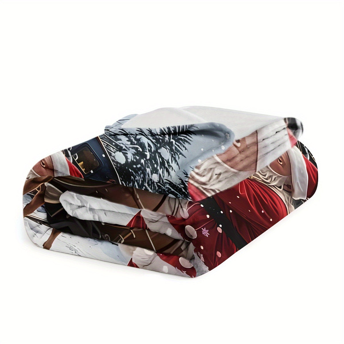 1pc Cozy Christmas Santa & Reindeer Train Flannel Throw Blanket - Soft Warm All-Season, Anti-Tear Machine Washable Sofa Cover, Traditional Holiday Train with Santa, Reindeer & Locomotive, Suitable for, Couch, Office - Care