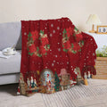 1pc Christmas Wreath And Snowman Pattern Red Flannel Blanket, Soft Comfortable Warm, Festive Design, All-Season Sofa Blanket, Warm Cover, Multiple Sizes Available, Suitable for Living Room, Bedroom, Sofa, Reading, And Resting