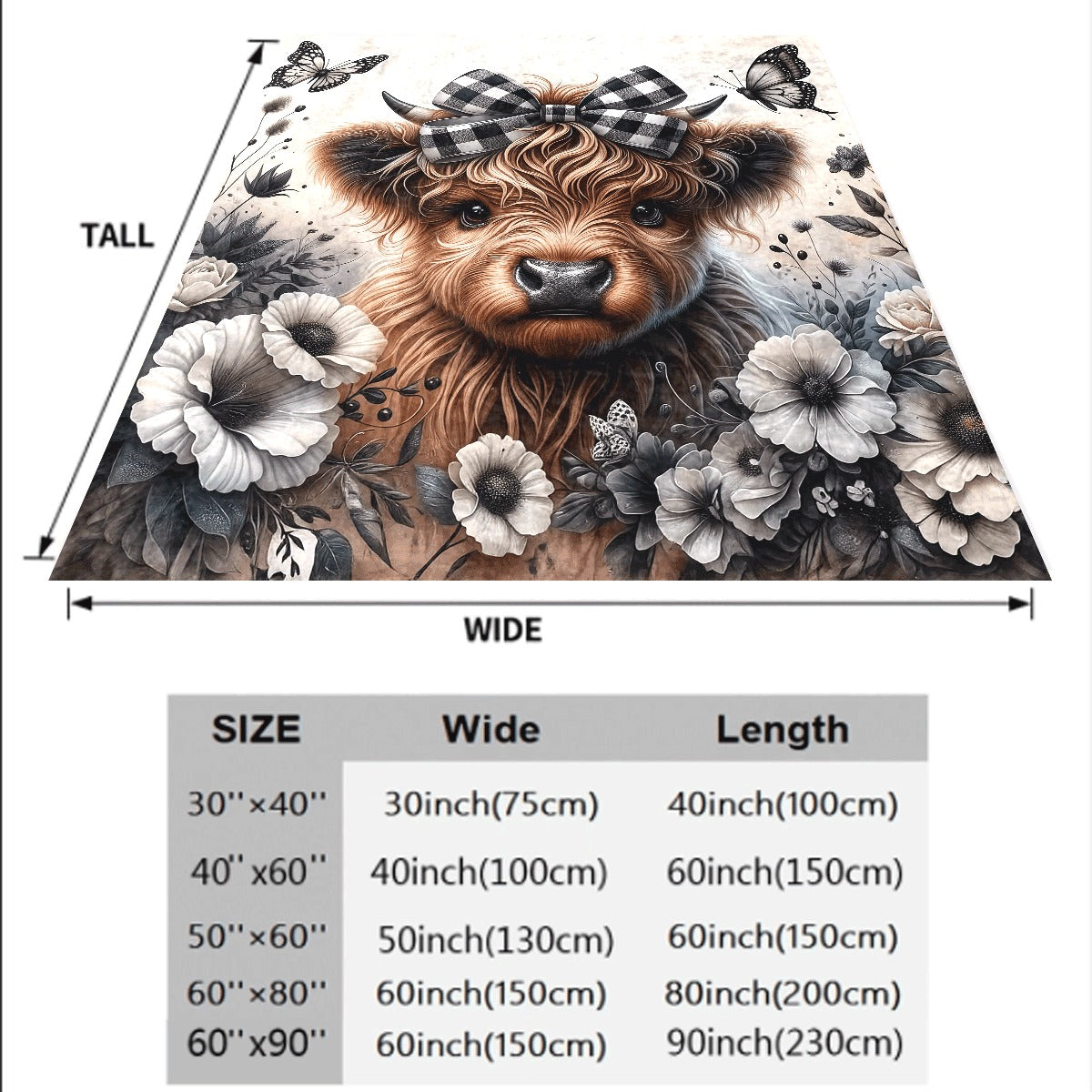 1pc an Adorable Highland Cow Plaid Throw Featuring a Bow Design, with a Black And White Butterfly And Floral Pattern. This Stylish, Cozy, And Warm Blanket Is Perfect for Any Season And Makes a Versatile Gift