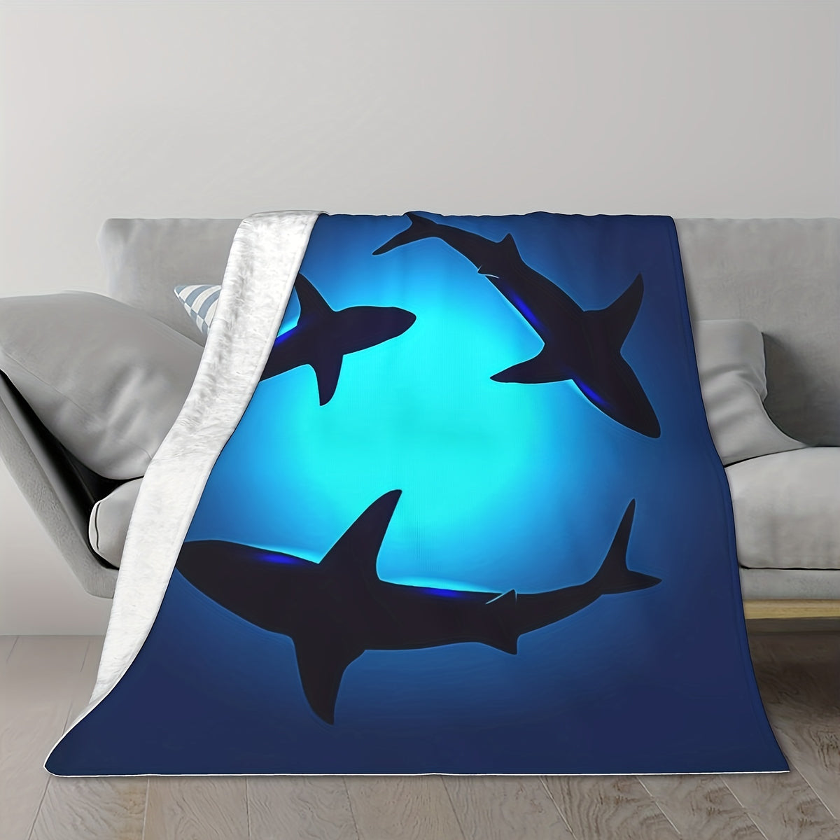 1pc Ultra-Soft Micro Fleece Blanket Shark Blanket Cartoon Cute Marine Animal Ligtweight Cozy Soft Print Throw Blankets for Women Gifts