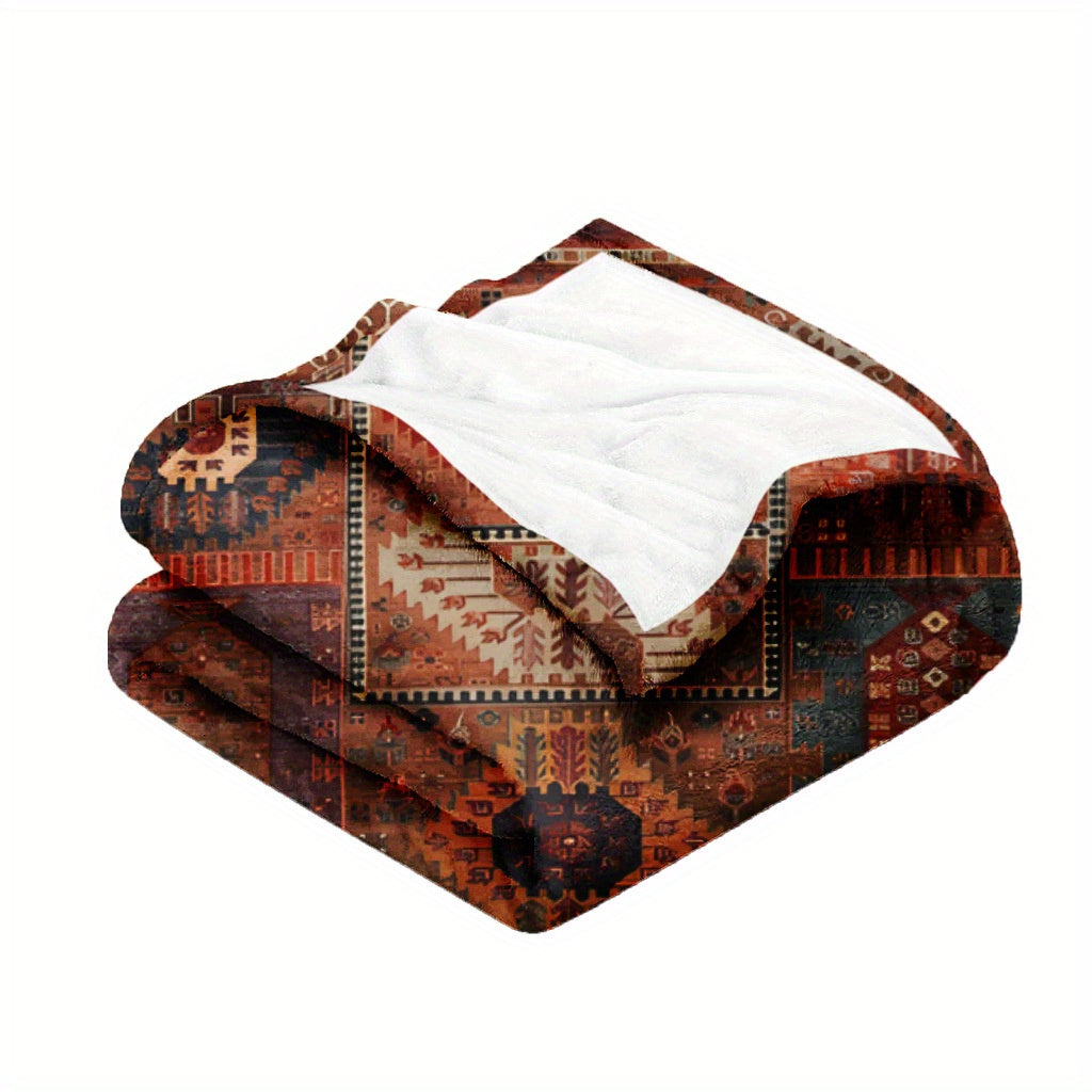 A Bohemian Geometric Patterned Fleece Blanket - Suitable for All Seasons, Soft And Warm, Perfect for Camping, Travel, Car, And Office Use - Machine Washable, Comfortable Home Decor, Vibrant Colors, Exquisite Pattern Craftsmanship, Modern Style