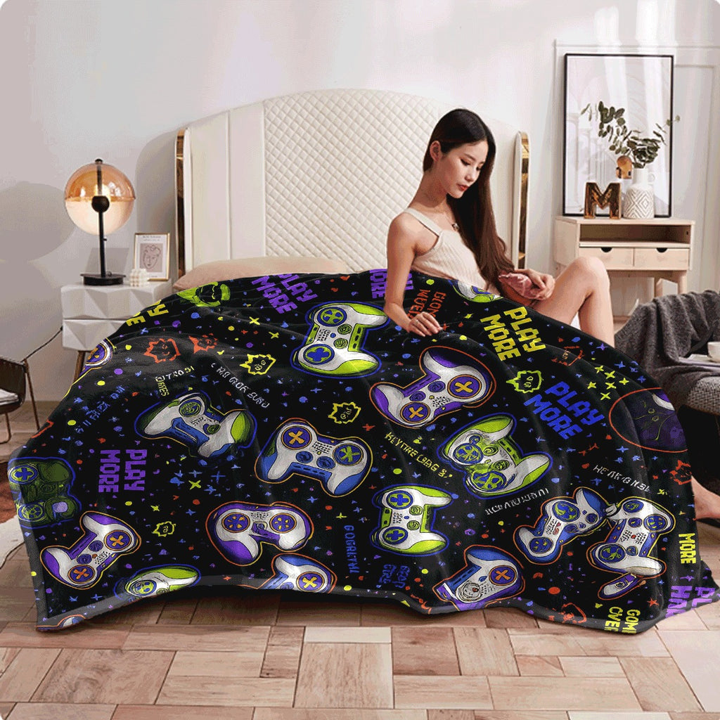 1pc Ultra-Soft Gaming Controller Throw Blanket with PC PS Switch Logo Heavyweight 280gsm Flannel Spread for Couch Travel Machine Washable All-Season Comforter for Gamers & Console Ent