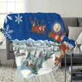 Christmas Reindeer And Snowy Night Sky Blue Flannel Blanket, Soft Comfortable Warm, Winter Theme Design, All-Season Sofa Blanket, Warm Cover Blanket, Multiple Sizes Available, Suitable for Living Room Sofa, Bedroom, Reading Area, Rest Area