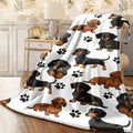 1pc Cute Dachshund And Paw Print Flannel Blanket Soft Watercolor Pet Dog Pattern Throw for Sofa Cozy Warm Plush All-Season Fleece Blanket Decor
