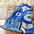 1pc Bohemian Style Flannel Blanket with Evil Eye And Star Pattern Ultra-Soft Warm Machine Washable All-Season Comfort for Sofa Travel Camping And Home Decor Blue And Black Design