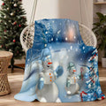 1pc Christmas Snowman And Winter Forest Flannel Blanket, Soft Comfortable Warm, Blue-Toned Design, All-Season Sofa Blanket, Warm Cover, Multiple Sizes Available, Suitable for Living Room Sofa, Bedroom, Reading Corner, Leisure Time