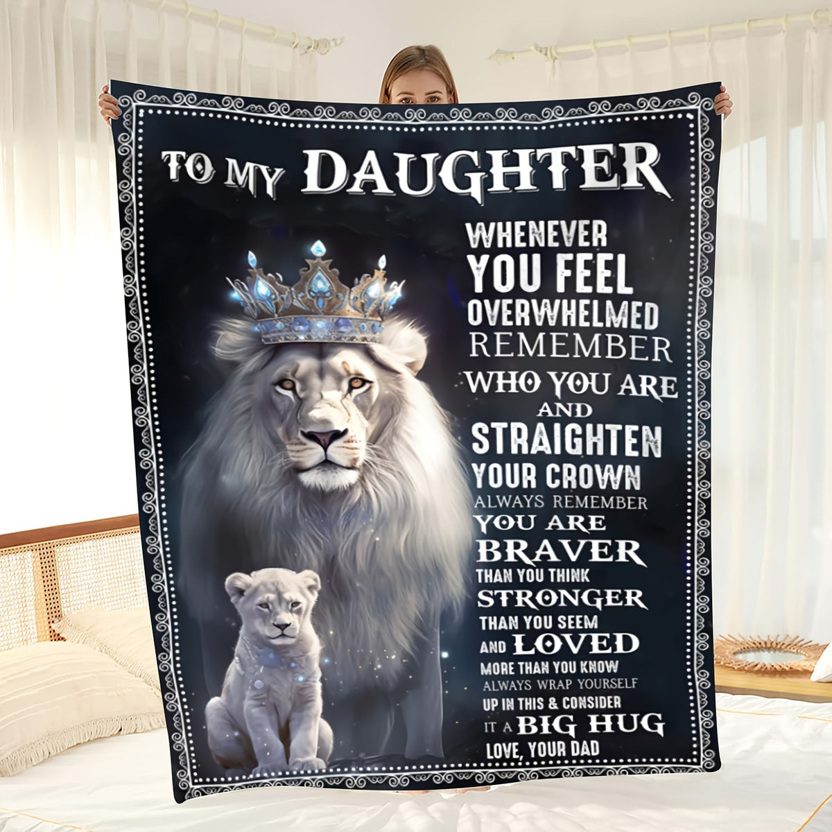 A Single Cozy Flannel Blanket for The Daughter, a Present from Her Dad, Ideal for Cuddling on The Couch While Enjoying Television