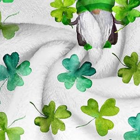 Jbralid St. Patrick'S Day Clover Gnome Throw Blanket in Green, Featuring a Soft, Lightweight, And Durable Flannel Design, Perfect for Decorating Your Sofa, Couch, Or Bedroom. Measures 40X50 Inches