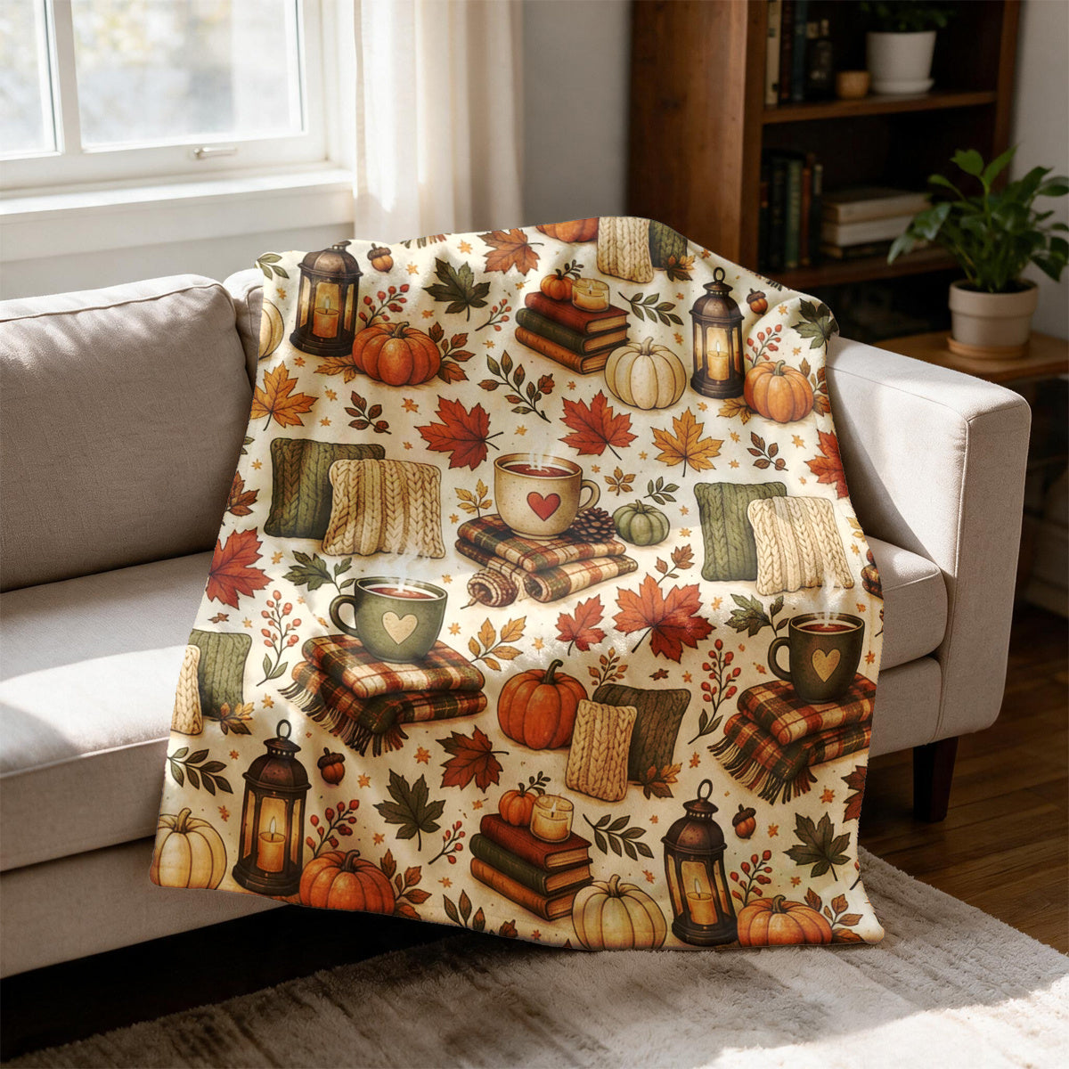1pc Autumn Pumpkin Coffee Lantern Blanket, Maple Leaf Themed Flannel Blanket - Large Size, Soft, Lightweight, and Warm, Suitable for All Seasons - Perfect for Bed, Sofa, Office, Camping, and Travel - The Best Choice for a Blanket, a Perfect Gift