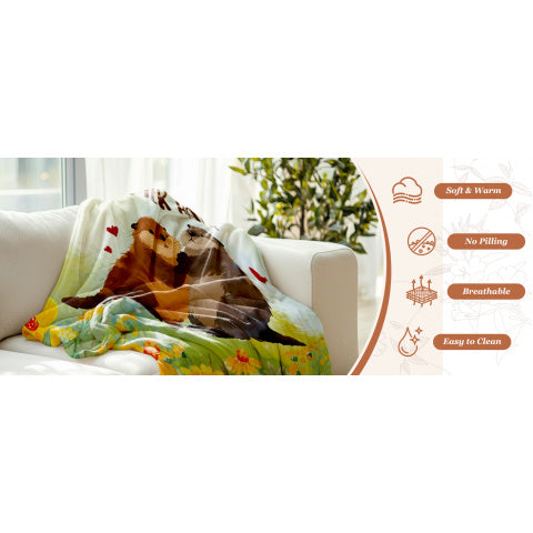Gifts of Anniversary Blankets for Both Men And Women, Featuring a Cozy Flannel Design with a Charming Otter, Measuring 50X60. Perfect for Birthdays, Christmas, Valentine'S Day, Or Weddings, This Couple'S Blanket Is an Ideal Present for a Wife