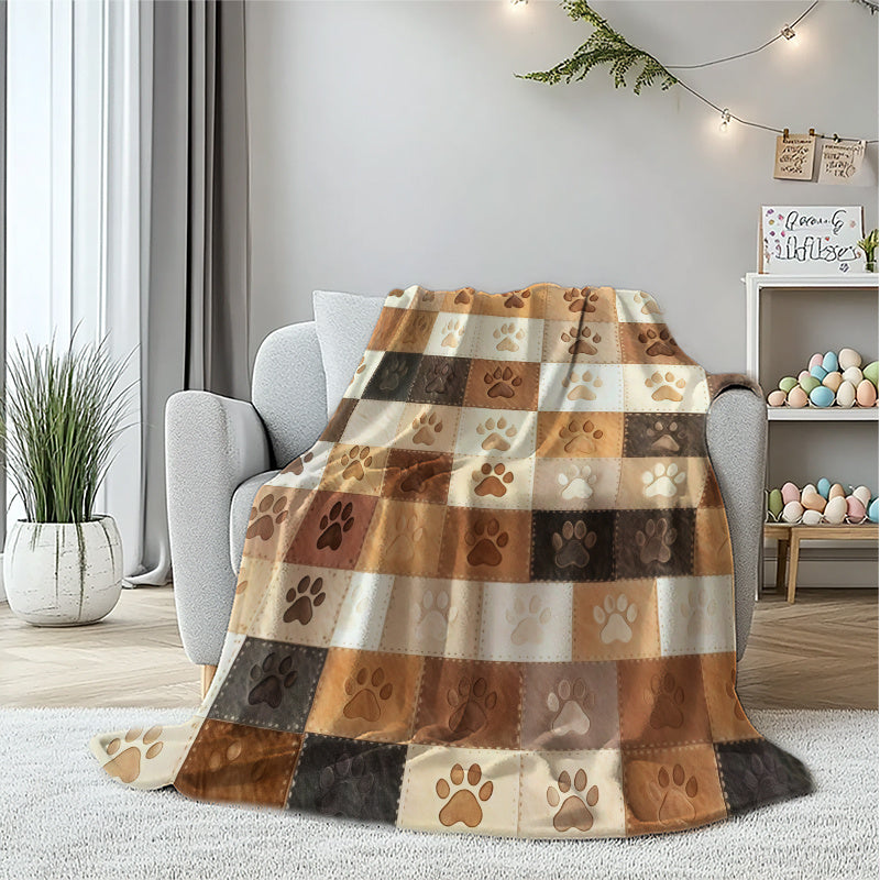 1pc of Ultra-soft Flannel Pet Paw Print Blanket - a Comfortable All-season Blanket Available in Brown, Brown-orange, Brown-yellow, and Brown-red Colors, with Patterned Styles. Suitable for Sofa,, Camping, and Travel - the Perfect Gift for Pet