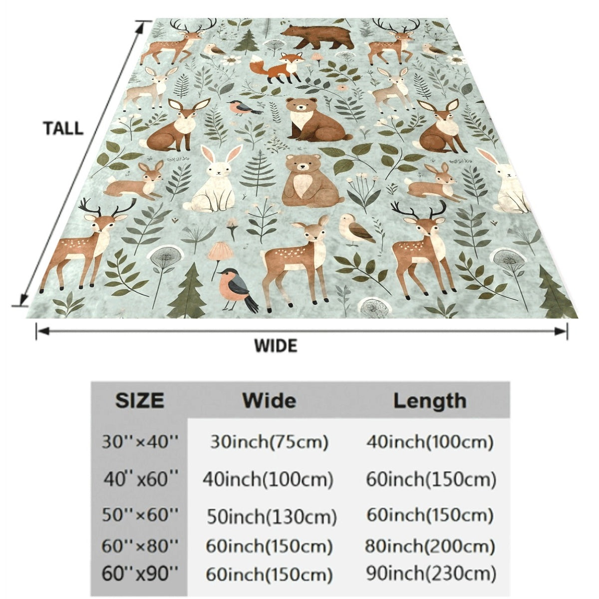 1pc Cute Forest Animal Flannel Blanket Soft Flannel Throw with Deer Bear Fox Rabbit And Birds Print Cozy All-Season Spread for Couch Sofa Room Decor