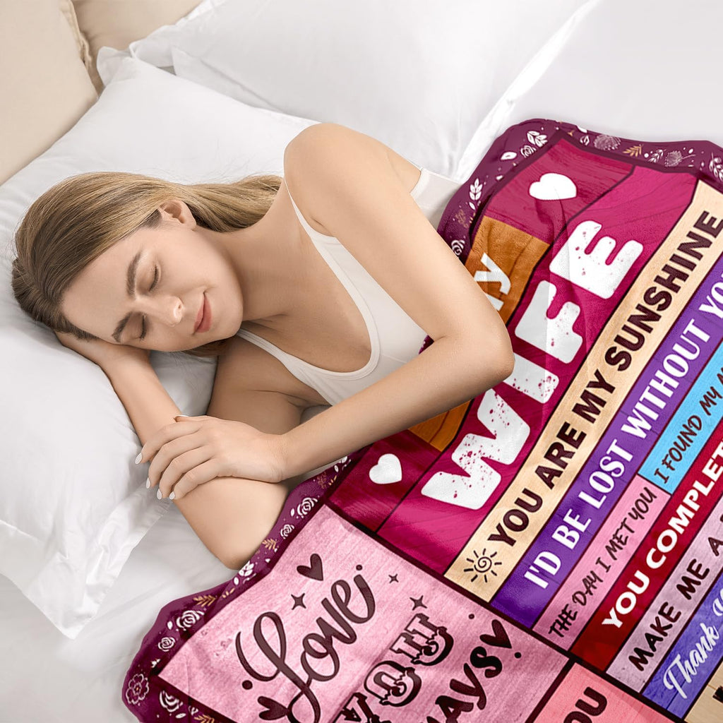 Gifts for Wife from Husbend- Anniversary Wedding Gifts for Women- Best Wife Birthday Gift Ideas- Christmas Mothers Valentines Day Romantic I Love You Gift for Her- to My Wife's Blanket 60x80