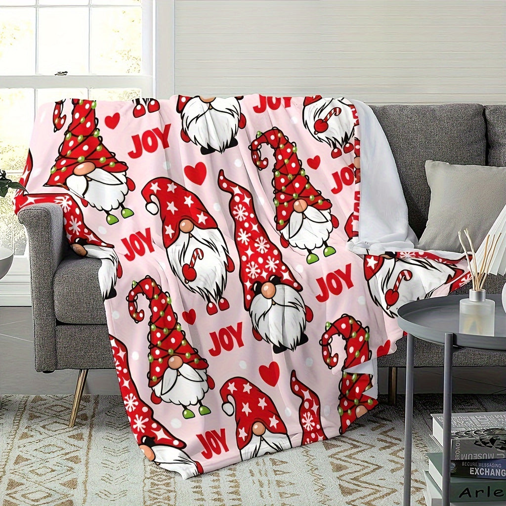 1 Christmas Elf Pattern Blanket, Red Printed Design, Full-body Throw Blanket, Soft Flannel Plush Surface, Lightweight and Durable, Multiple Sizes Available, Suitable for Holiday Decoration, Living Room Leisure, Bedroom Warmth, and Sofa Cover