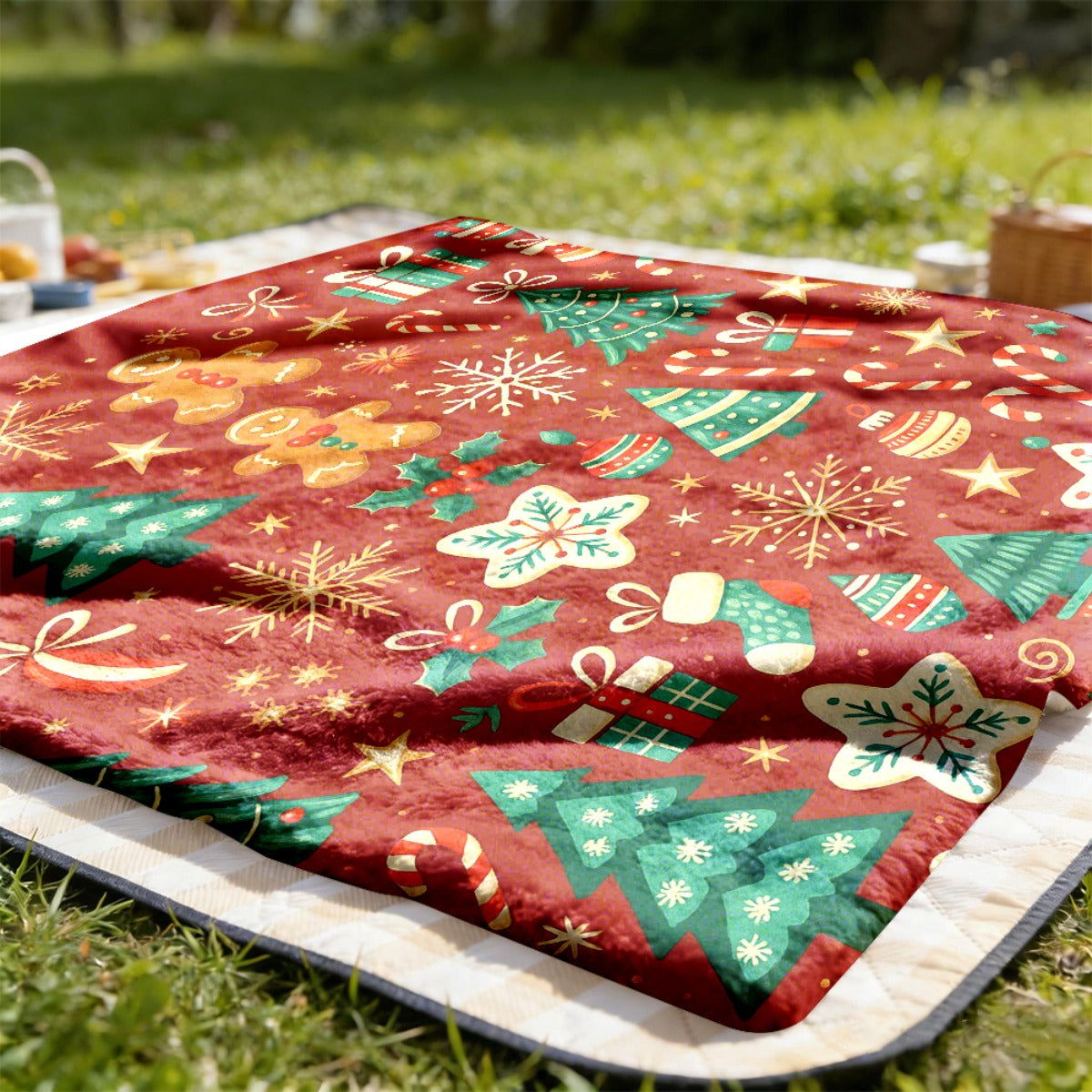 1pc Christmas Gingerbread Blanket, Festive Printed Design, Body Cover Blanket, Soft Fleece Plush, Lightweight And Durable, Multi-Size Available, Suitable for Christmas Decor, Study Reading, Living Room Leisure, Bedroom Warmth