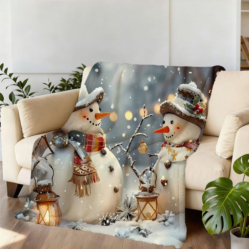 1pc Christmas Snowman Pattern Blanket, Soft Comfortable Warm, Gray And White Design, All-Season Blanket, Warm Cover, Multiple Sizes Available, Suitable for Living Room Sofa, Bedroom, Reading Corner, Holiday Decor, And Leisure Time