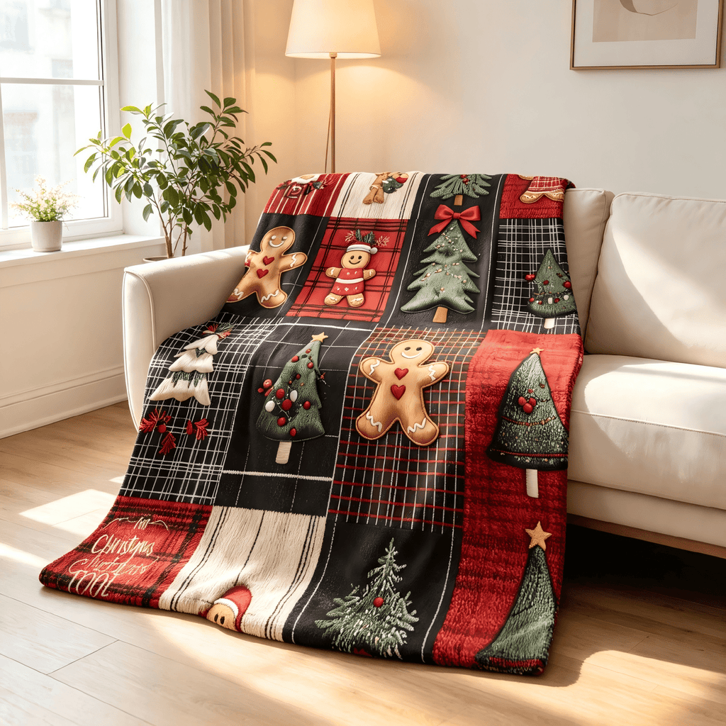 1pc Imitation Embroidered Christmas Tree Bow Gingerbread for Man Piece, Blanket, Delicate Velvet Material Is Soft, Christmas Gift Is Preferred, Long-term Temperature Lock to Resist Autumn and Winter Cold