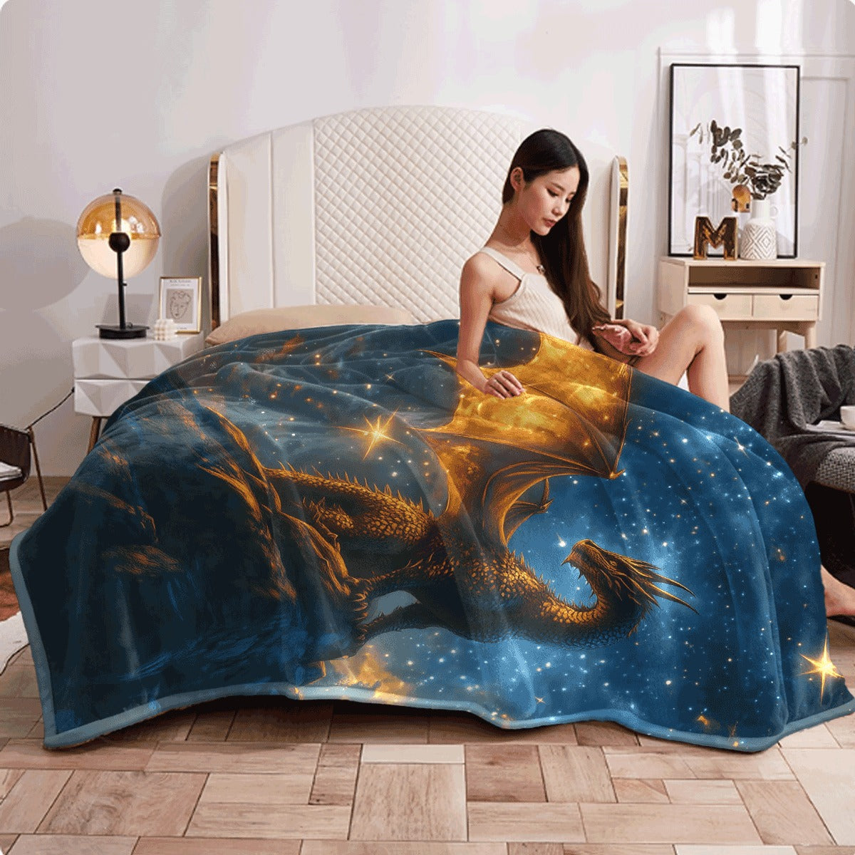 1pc Dragon King Print Fleece Blanket, Lightweight Flannel Throw for Sofa, Bed, Travel, Livingroom, Office, Couch, Chair, And RV Bed Digital Printing, Soft And Warm Fabric, Polyester, Home Decor