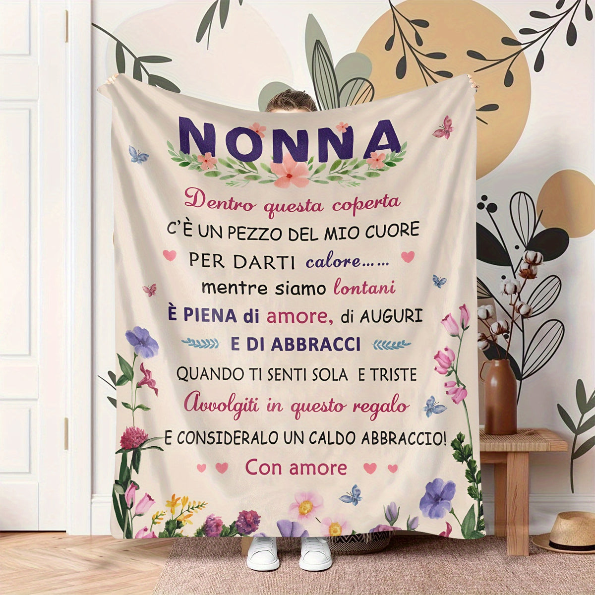 Cherished Grandma Italian Love Quote Nonna Italian Phrase Throw Blanket - Soft Cozy Flannel Suitable for All Seasons, Warm Covering for Couch or - Italian Decor Gift