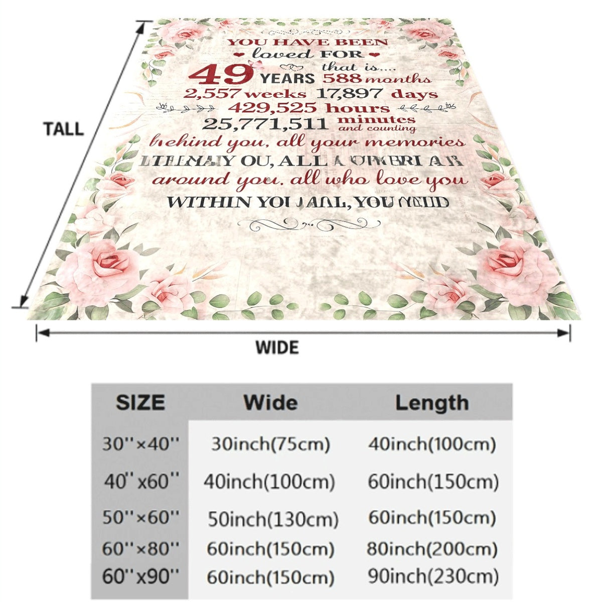 1pc 49Th Birthday Gift Blanket for And 49 Years Theme with Age Time And Memory Keepsake Numbers - Soft Flannel Spread for Sofa, Travel - All-Season (Pink Beige) - Ideal 49Th Year Present 1pc Travel Ac