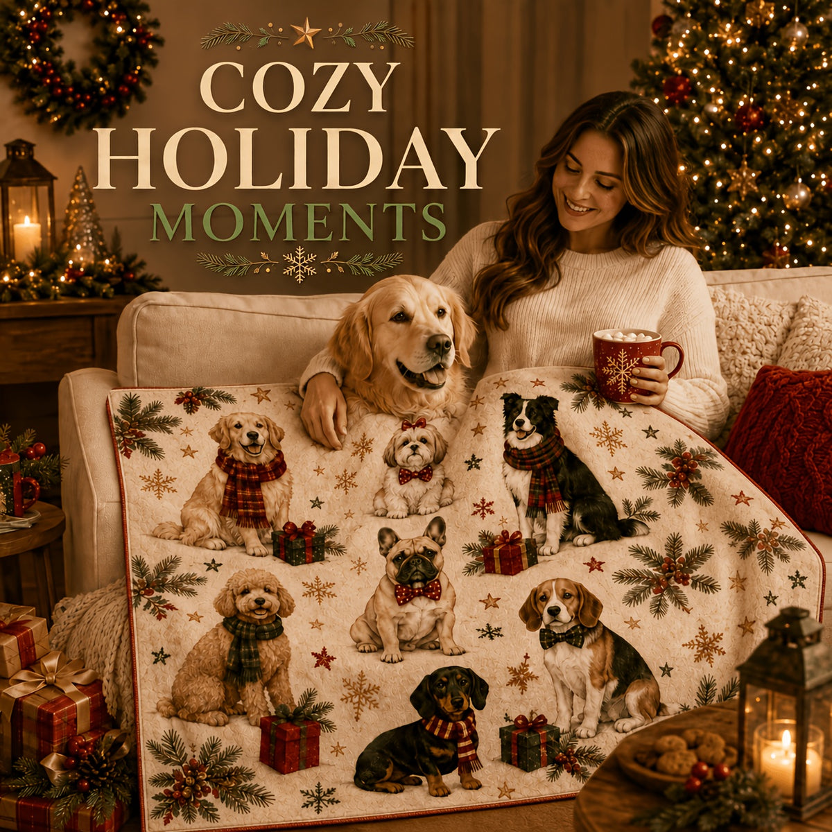 Blanket, Christmas Cute Dog Squad Flannel Blanket Autumn and Winter Warm Living Room Sofa Blanket Bedroom Blanket Lunch Break Air Conditioning Blanket