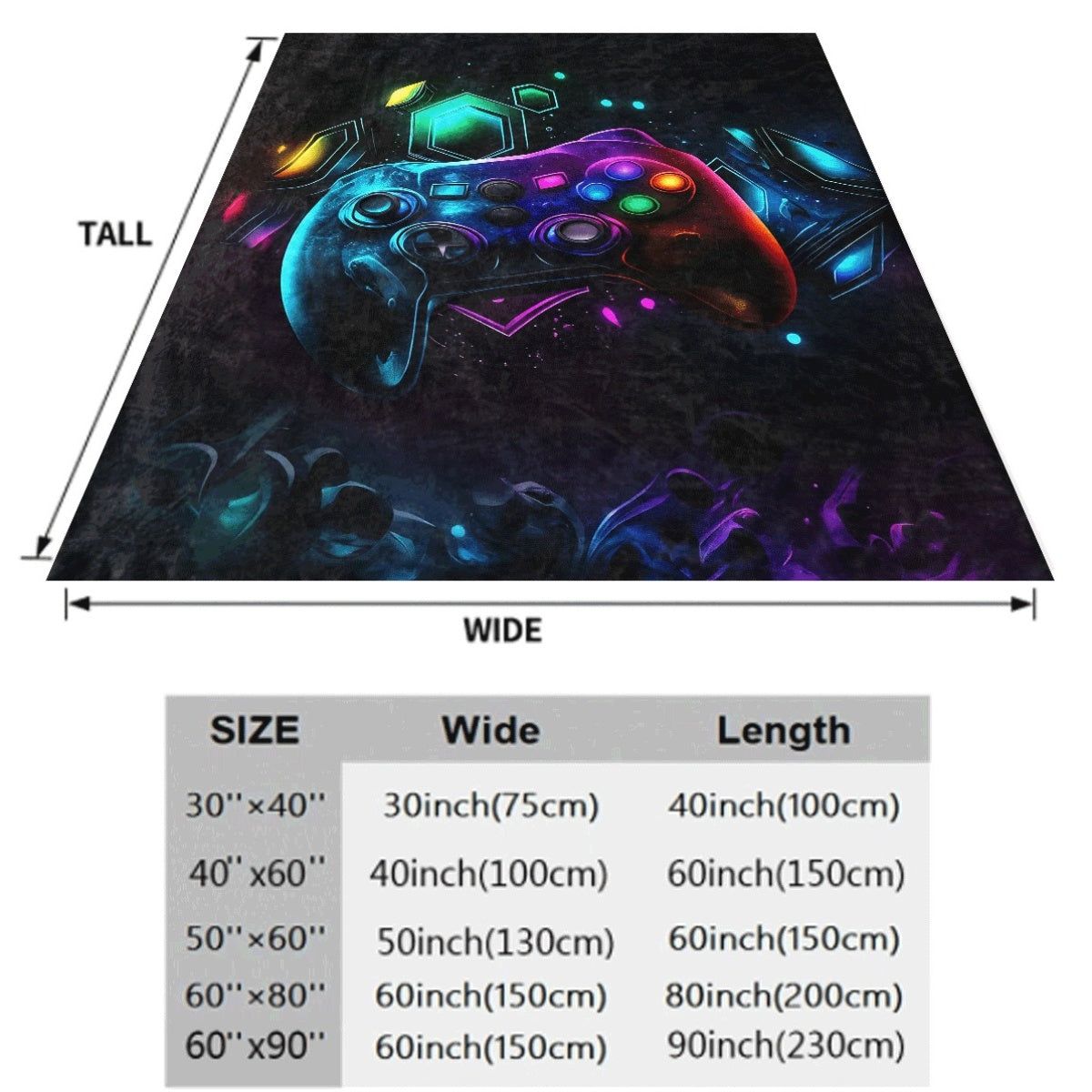 1pc Gaming Controller Design Throw Blanket High-Gsm Flannel Vibrant Neon Geometric Patterns All-Season Soft Durable Hand Wash solely for Gamers Living Room Home Decor Gamer Blanket Hi