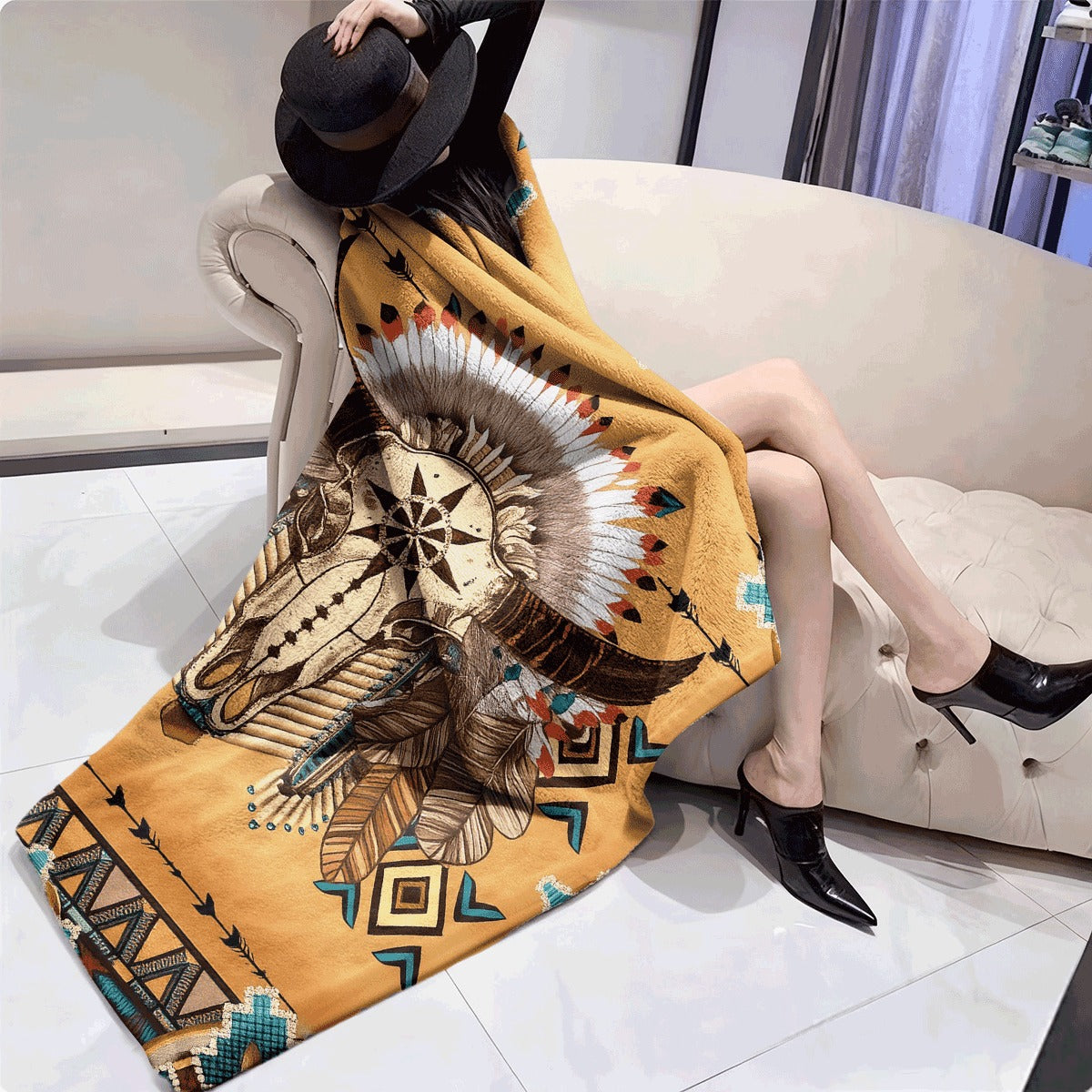 1pc A Sheep Head  Printed Blanket, Suitable for All Seasons, Perfect As a Gift Blanket for a Camper