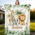 Personalized Custom Name Blanket, Cartoon Zoo Pattern Fleece Blanket, Gift for Outdoor Enthusiasts, All-Season Plush Blanket, Suitable for Home And Travel, Comfortable Personalized Blanket, Ideal Holiday Gift for Family And Friends