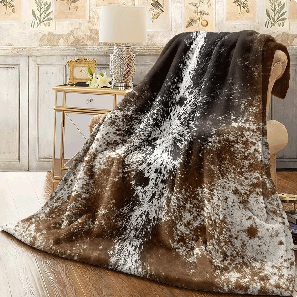 1pc Flannel Blanket Unique Brown White Splatter Art Design Throw Soft Cozy Warm Fabric for Sofa All-Season Comfort Decorative Blanket