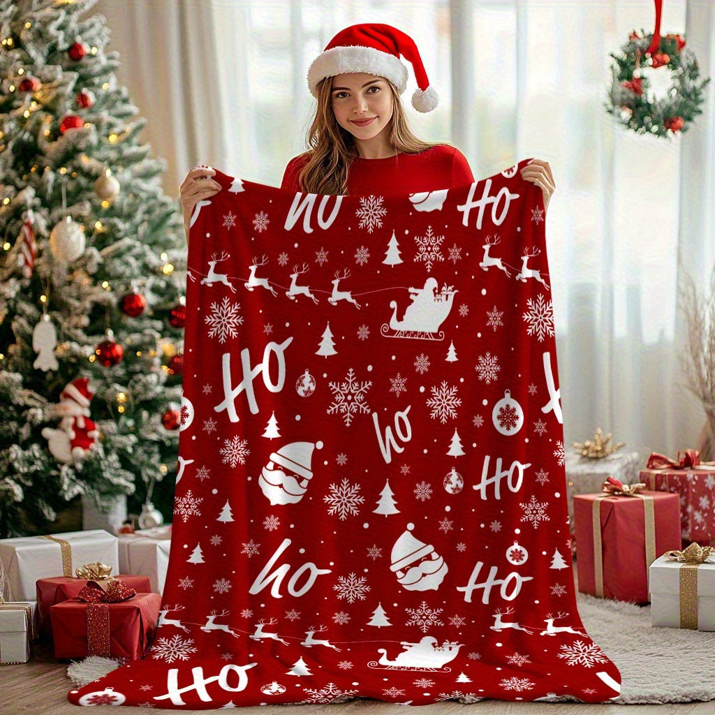 1pc, Santa Claus, Elk, Snowflake, Red Printed Flannel Blanket, Wholesale Blanket, Christmas Gift Blanket, Soft Warm Memorial Blanket, Unforgettable Moments, Camping, Travel, Car, Office Blanket, Home Decor