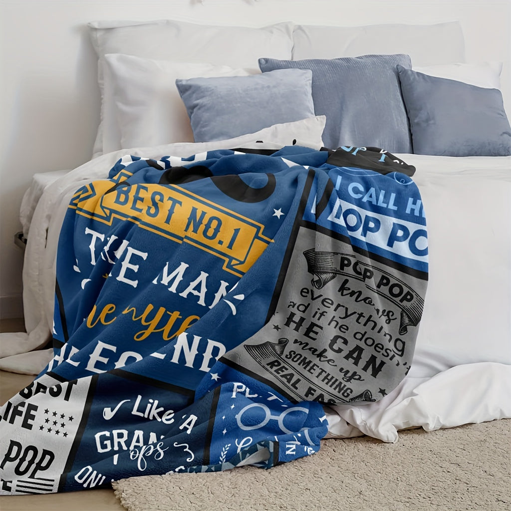 Pop Pop Gift Blanket: Ideal for Celebrating for dad'S Birthday, Father'S Day, Christmas, Or Any Special Event - Modern Design, Machine Washable, Made of 100% Polyester