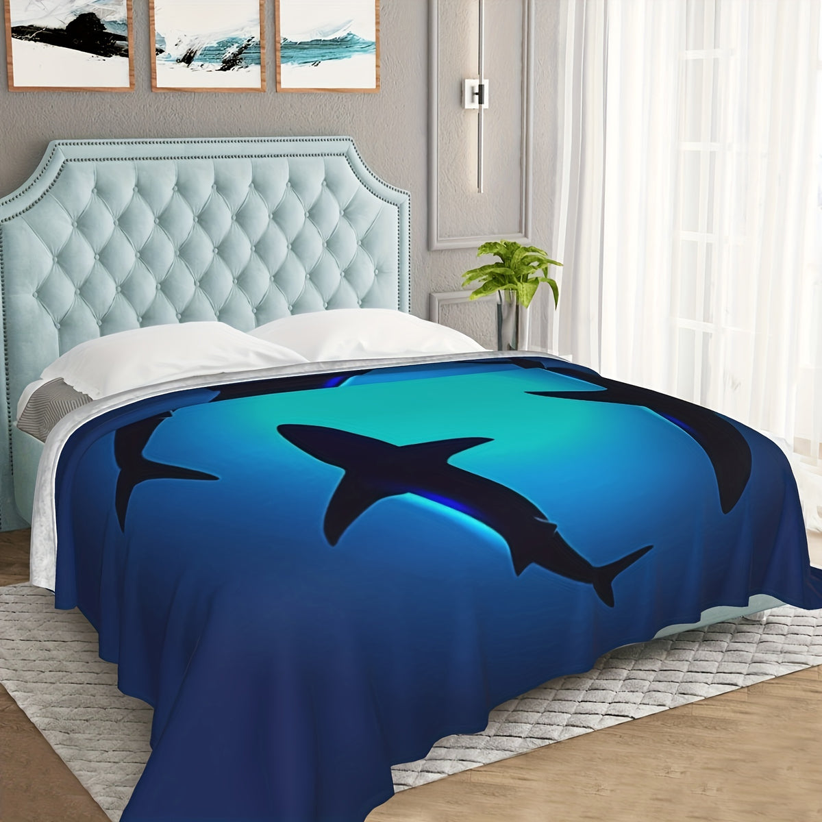 1pc Ultra-Soft Micro Fleece Blanket Shark Blanket Cartoon Cute Marine Animal Ligtweight Cozy Soft Print Throw Blankets for Women Gifts