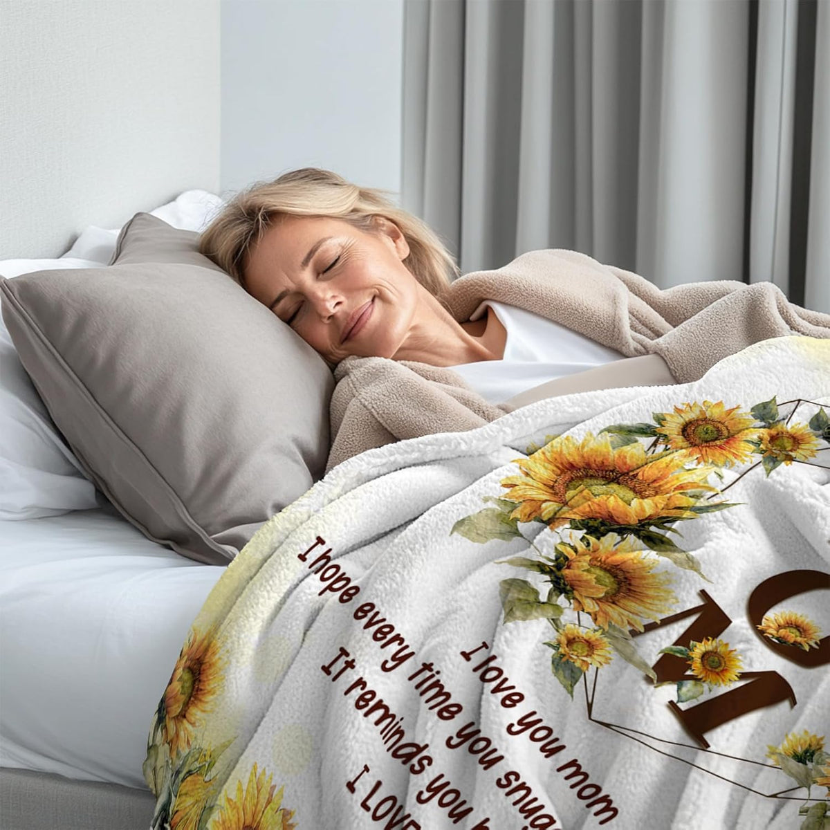 CIUGOIG Mom Gifts from Daughter Son, I Love You Mom Blanket 50X60, Birthday Gifts for Moms, Christmas Mothers Day Presents Ideas for Moms/Mother Flannel Throw Blanket Sunflower