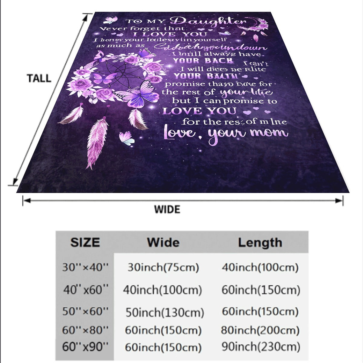A Single Piece of a Purple Butterfly Flannel Blanket for My Daughter, a Thoughtful Gift Filled with Encouraging Messages. It'S a Cozy Throw Suitable for Any Season, Perfect for Home Decoration, Camping, And Travel