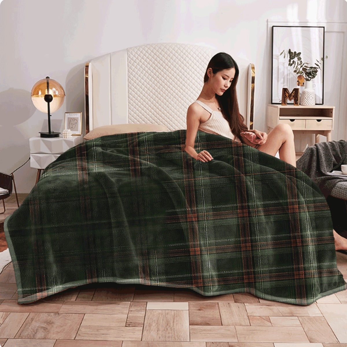 1pc Green And Brown Plaid Pattern Flannel Blanket Classic Checkered Design Soft Warm Throw for Sofa Cozy All-Season Plaid Flannel Material Retro Style Home Decor Accessory