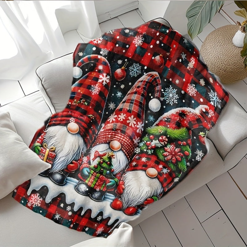 1pc Christmas Gingerbread Man And Snow Sprite Pattern Black Red Main Color Flannel Large Blanket, Multi-Size Full-Size Blanket, Christmas Winter Decor Design, Suitable for Holiday Home Decor, Reading Time, Dorm Life