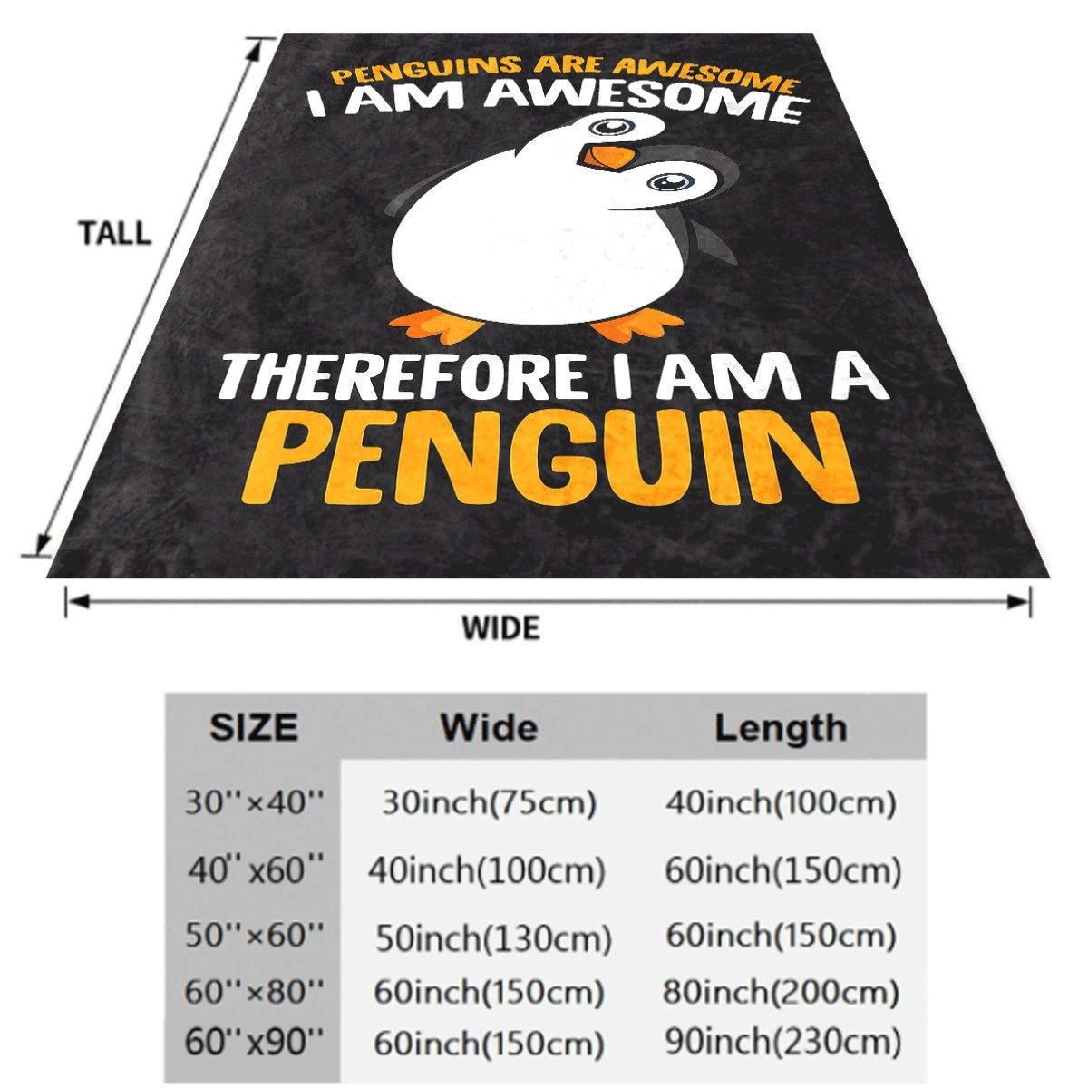 1pc Soft Flannel Blanket Cute Penguin Print with Penguins Are Awesome I Am Awesome Therefore I Am A Penguin Slogan Black Background Cozy for Couch Bed All Season