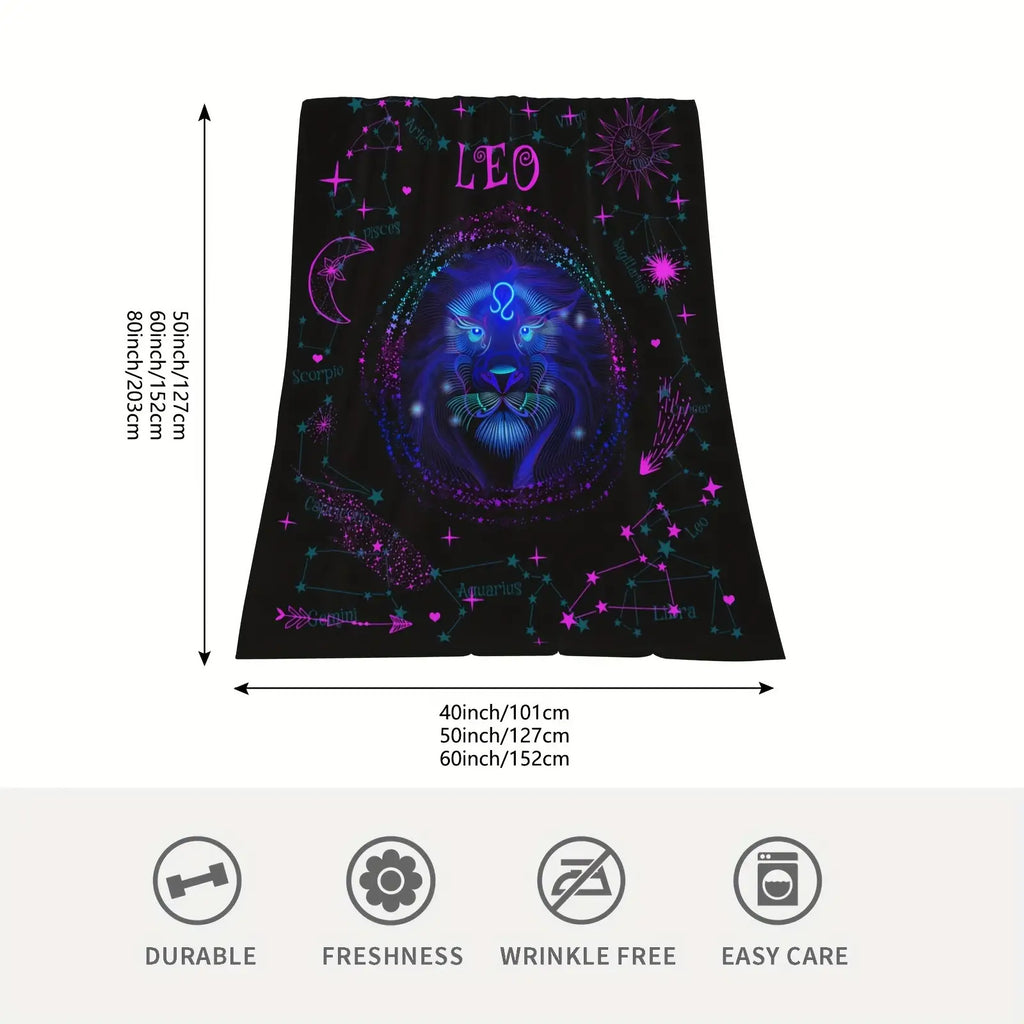 1pc a Leo-Themed Zodiac Constellation Blanket Featuring Stars And Astrological Symbols, Measuring 60 Inches by 80 Inches. This Soft Flannel Throw Is Suitable for All Seasons And Can Be Used for Camping Or As Home Decor. It Makes a Great Birthday Or