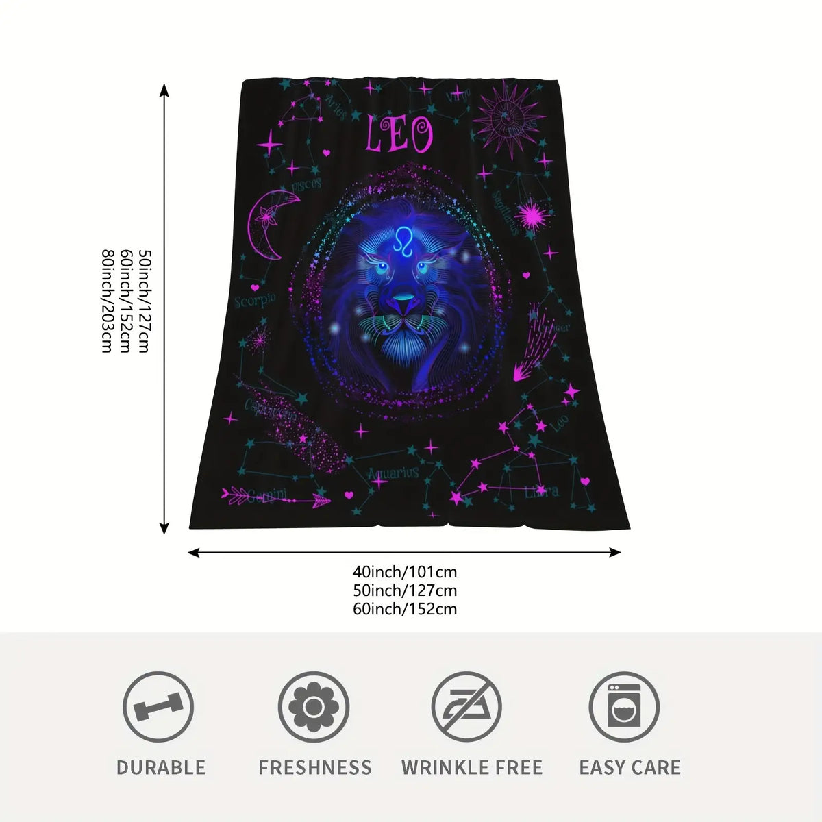 1pc a Leo-Themed Zodiac Constellation Blanket Featuring Stars And Astrological Symbols, Measuring 60 Inches by 80 Inches. This Soft Flannel Throw Is Suitable for All Seasons And Can Be Used for Camping Or As Home Decor. It Makes a Great Birthday Or