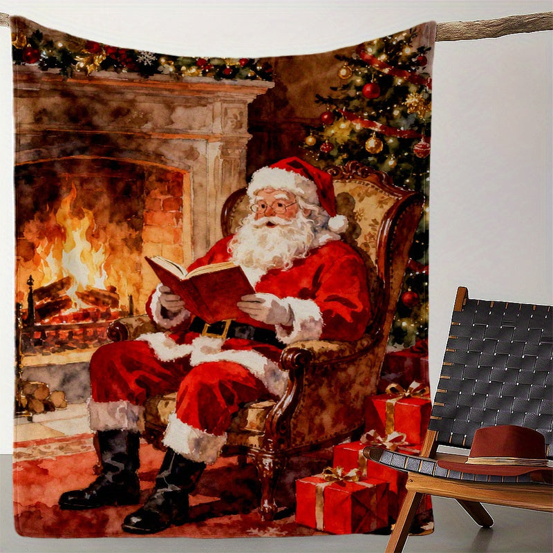 2D Flat Printing, 1pc Flannel Santa Claus Printed Blanket, Festive and Cozy Design¡ªSoft, Warm, and Comfortable, Lightweight and Durable, Multiple Sizes Available, Perfect for Christmas, Living Room, Bedroom, Study, All-Season Multi-functional Throw
