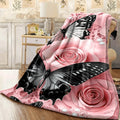 1pc One Comfortable And Beautiful Pink Rose Butterfly Romantic And Elegant Theme Pattern Flannel Blanket, Fashionable, Soft, Warm, All-Season Multifunctional Gift Print Blanket Perfect for Sofa, Bed