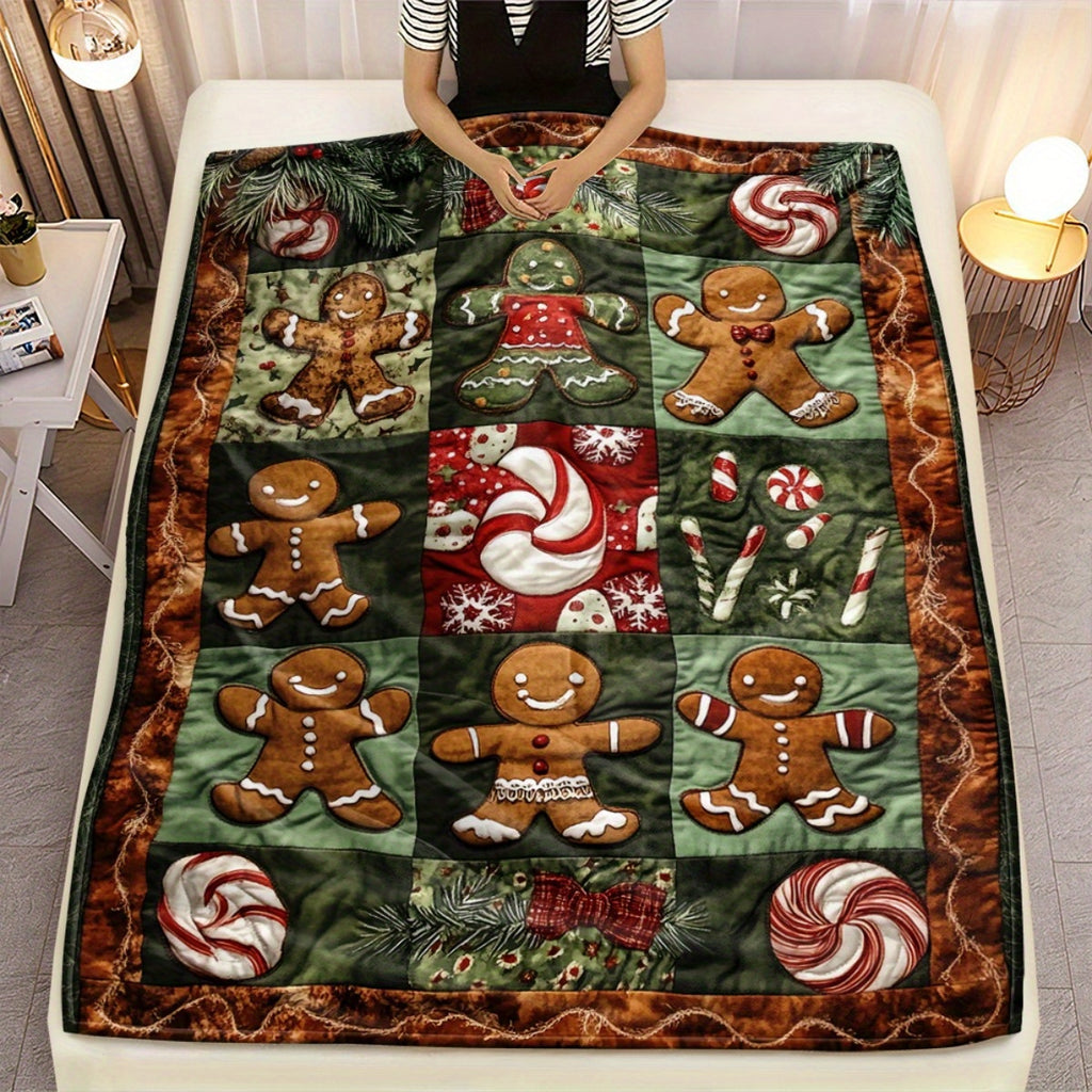 1 Gingerbread Candy Pattern Quilted Blanket - Lightweight Home Furnishing Products, Suitable for Sofas, Tops, Travel Camping, Living Rooms, Offices, Seats And Tops, Soft And Warm Digital Printed Blanket