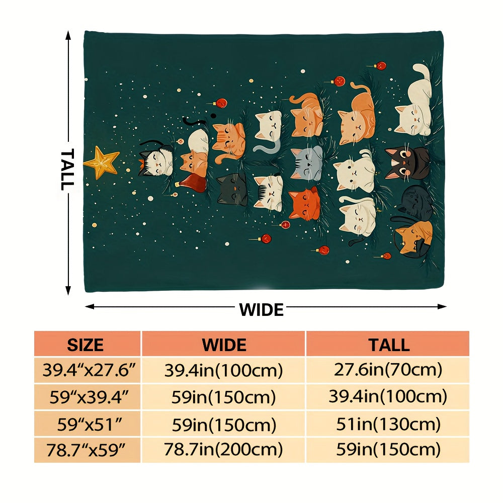 Christmas-Themed Cat Blanket, Comfortable Throw Blanket, Perfect for All Seasons, Ideal for Halloween And Christmas